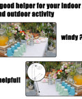 24 Pack Transparent Tablecloth Clips, Windproof Plastic Table Cover Clamps For Home Parties Weddings Outdoor Picnics Indoors, Easy Grip Table Skirt Holders That Keep Linens In Place, Durable No Slip Clamps For Secure Tabletop Coverage shown in outdoor garden setting with cups and flowers on a table.