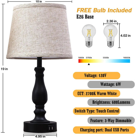 Cool Set Of 2 Table Lamps With USB Ports, Dimmable Touch Control features and linen fabric shade with brushed nickel base