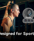 Woman wearing Wireless Earbuds Bluetooth Headphones With 80 Hour Playtime In Charging Case LED Display Over Ear Hook at gym