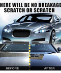 Car Scratch Repair Spray Kit With Nano Scratch Remover image showing before and after surface scratches on car hood.