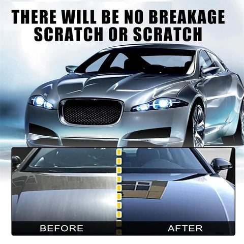 Car Scratch Repair Spray Kit With Nano Scratch Remover image showing before and after surface scratches on car hood.