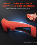 Close-up of Intimidator Bait Knife non-slip soft rubber handle in hand, highlighting ergonomic design.