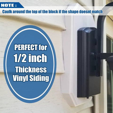 Vinyl Siding Mounting Block With Built-In Electrical Box White, Heavy-Duty Plastic, Paintable Surface, Durable Weatherproof Mounting Block For Outdoor Lights And Fixtures, Quick Install. 1/2 inch vinyl siding block on white siding