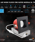 4 Inch LED Wide Flood Fire Rated Module & Trim, 1000 lumens, dimmable, color selectable, wet rated.