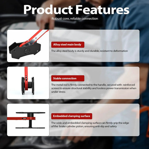 Features of Caliper Piston Compressor Tool With 360 Degree Swing Ratchets For Disc Brakes Two Large Plates Brake Pad Spreader