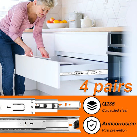 14 Inch Full Extension Drawer Slides 4 Pairs 8 Pieces Side Mount Cabinet Glides in white kitchen drawer, cold rolled steel