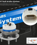 ABS system diagram with single front wheel hub bearing assembly, Fits Chevy Impala Monte Carlo Uplander and others 5-lug ABS OEM 513121 12429204