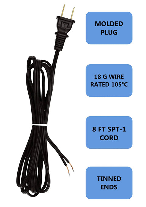 Transparent Gold Lamp Cord 8 Foot Long SPT 1 18 Gauge UL Listed Power Cord For Lamp Repair Or Replacement 2 Pack Polarized Plug Safe