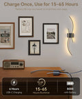 Cordless Rechargeable Wall Sconces Set Of 2 With Dimmable LED Mood Lighting on a living room wall with vintage decor