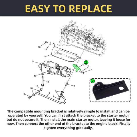 Sturdy Starter Mounting Bracket For Cars And Trucks Beefy Steel Support That Keeps Starter Holes From Cracking And Bolts From Stripping Easy Install Reduces Vibration Keeps Your Starter Tight For Quick Dependable Cranks. Black steel starter bracket for GM diesel engine install diagram