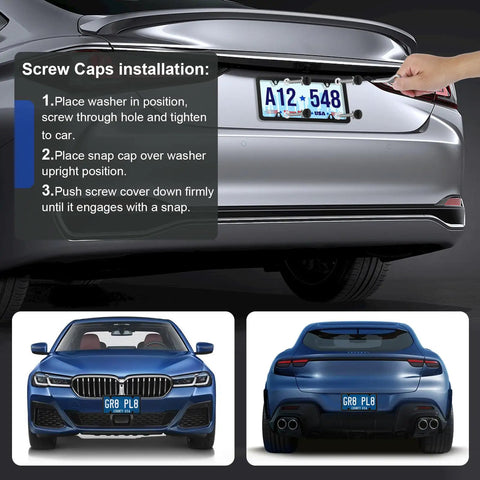 Two Pack Matte Black License Plate Frames For Cars, Stainless Steel, Weatherproof And Rust Resistant Plate Cover installation