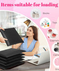 Woman receiving 10x13 Inch Black Bubble Mailers 40 Pack Waterproof Padded Envelopes with list of suitable items like books and cosmetics