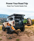 Next Level 560W Alternator To Dc To Dc Car Charger powering outdoor setup with portable screens for easy camping use.