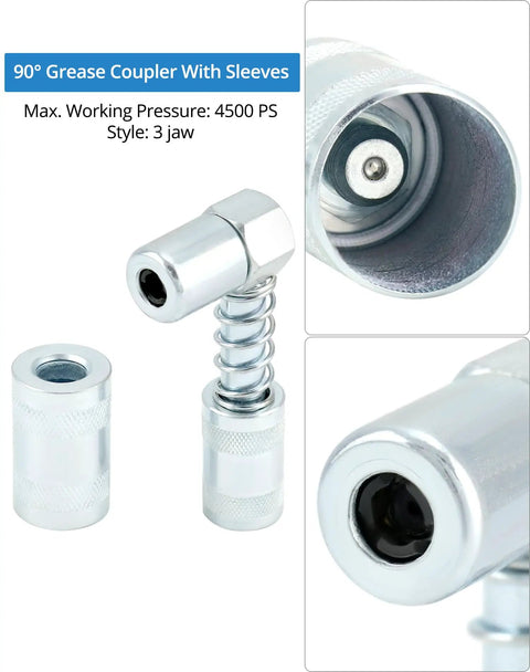 Nine Piece Grease Gun Tip Set With Universal Couplers For All Grease Lubrication Jobs Includes 90-degree angled coupler