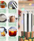 Stainless Steel French Press Coffee Maker 21 Oz Capacity Portable Camping Travel Coffee Press With Green Handle BPA Free
