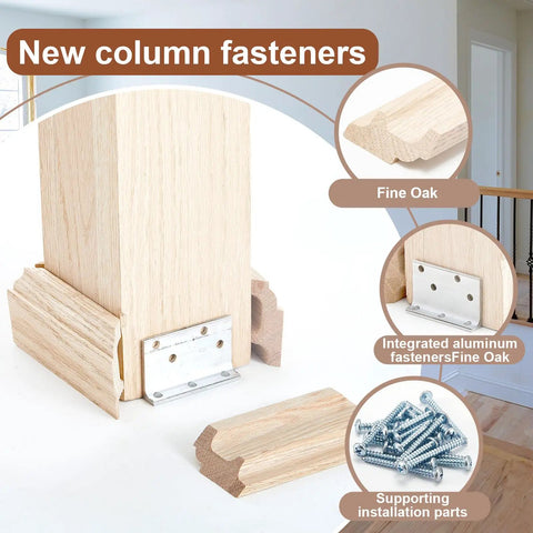 All In One Three And A Half Inch Newel Post Mounting Kit With L Bracket Fasteners Includes Four Maple Wood Skirt Trims And Twenty Eight Screws For Square Newels To Attach Handrails Railings Balustrades To Stairs And Floors
