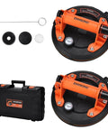 Heavy Duty Vacuum Suction Cup Lifter For Glass And Large Appliances Like Air Conditioners Refrigerators And Washing Machines With Pressure Gauge shown with accessories and carrying case.