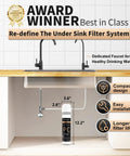 Under Sink Water Filter System With Black Faucet NSF ANSI 42 And 53 Certified Anti Clog Pleated Filter Quick Change Easy Install Reduces PFAS Lead Chlorine Sediment Long Lasting Purifier For Fresh Tasting Tap Water installed under sink with compact design.