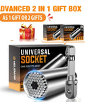 Two Pack Universal Socket Tool Set With Power Drill Adapter shown in gift boxes with chrome vanadium material.