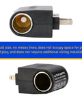 Hassle Free 220V AC To 12V DC Power Inverter With Universal Cigarette Lighter Plug for Cars Trucks, showing compact black design.