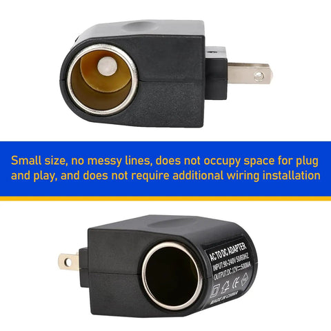 Hassle Free 220V AC To 12V DC Power Inverter With Universal Cigarette Lighter Plug for Cars Trucks, showing compact black design.