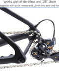 5 In 1 Dummy Hub Bicycle Tool Kit on bike frame showing chain keeper and derailleur compatibility with 12mm thru axle