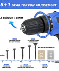 Close-up of 21V Cordless Drill Kit With 350 In-Lb Torque And 0-1350 RPM Variable Speed showing clutch settings and torque detail.