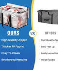 Heavy Duty Clear Moving Bags With Reinforced Handles And Double Zippers comparison with others highlighting handles and fabric quality.