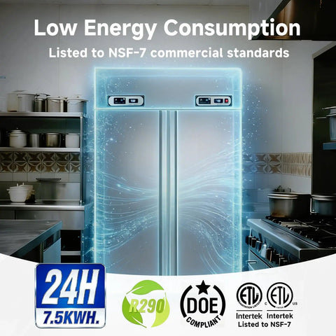 Top Shelf Commercial Fridge And Freezer Combo With Wifi Smart Control Dual Zone 36 Cu Ft upright stainless steel cooler in kitchen.