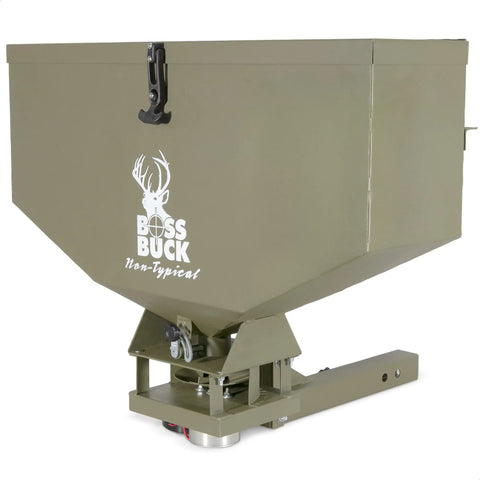 ATV Broadcast Spreader With Wireless Control And Adjustable Flow 80 Lb Capacity 2Inch Receiver Hitch Spreads Feed Seed Salt Fertilizer
