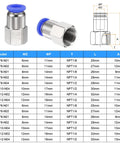 Push To Connect Fittings 8mm Tube OD To 1 4 NPT Female Straight Quick Connect PCF8 N02 Nickel Plated Brass with chart
