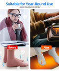 Before and after using Cozy Up Your Desk With This Heated Pad For Keyboard And Mouse, warming feet and hands in winter.