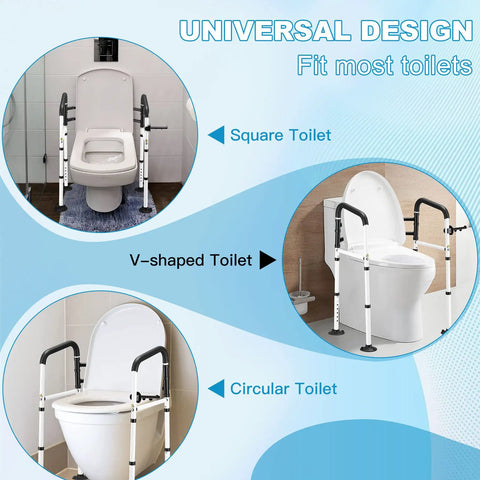 Universal Toilet Safety Rail Grab Bar With Non Slip Suction Cups And Paper Towel Rack Adjustable Height And Width Supports Up To 350 Lbs