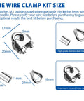 60 Piece M3 Stainless Steel Wire Rope Clip Clamp Set With Thimble And Aluminum Crimping Loop Sleeve For Outdoor Use Three Styles 20