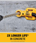 Beefed-Up SDS Max Rotary Hammer Bit With 4 Cutter, 2 Inch By 22-1/2 Inch Iron Blast Technology drilling into concrete