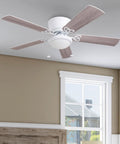 52 Inch Indoor Ceiling Fan With Light And LED Flush Mount 5 Blade Style In White Or Gray Oak Finish for large rooms