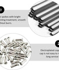 Stainless Steel Bike Spokes And Nipples 12G 130mm Black 10 Pack For Mountain Road And Hybrid Bikes, close-up view with captions