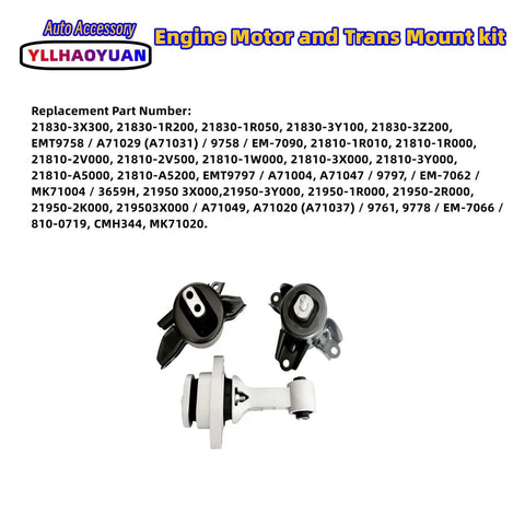 Silent Ride Upgrade Rock Solid Bulletproof Vibration Swap Engine Motor Transmission Mount Set, three mounts showcased.
