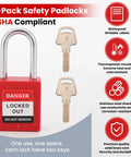 Lockout Tagout Kit 48 Piece OSHA Compliant Safety Gear with red padlock, keys, and features highlighted