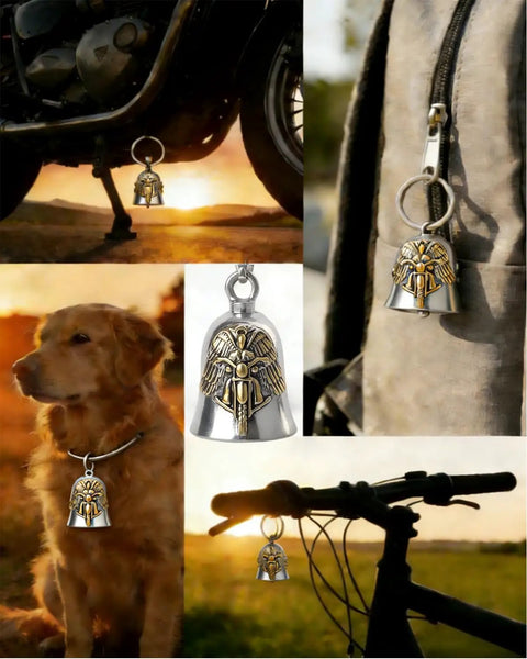 Gremlin Bell Good Luck Charm Motorcycle Keychain for Bikers Ride Safe Protector Against Bad Luck on handlebars and dog collar