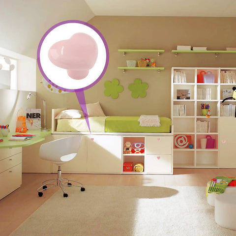 Room with kids furniture highlighting Pink Heart Shaped Ceramic Cabinet Knobs 2 Pack Cute Dresser Drawer Pulls For Kids Rooms Girls Bedrooms And Tiny Kitchens Cupboards Perfect For Replacing Old Hardware