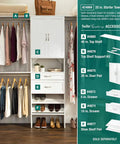 SuiteSymphony Wood Closet Drawer Add On Accessory For 25 Inch Wide Storage Tower Deep 10 Inch Tall Shaker Style Drawer Pure White Finish No Brainer Pick For Undergarments Socks Shirts And Small Garments installed in closet with clothing and shoes.
