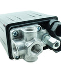 Vertical Four Way Air Compressor Pressure Switch 90-120 PSI 240V Black, Compact 82x52x127mm, side view