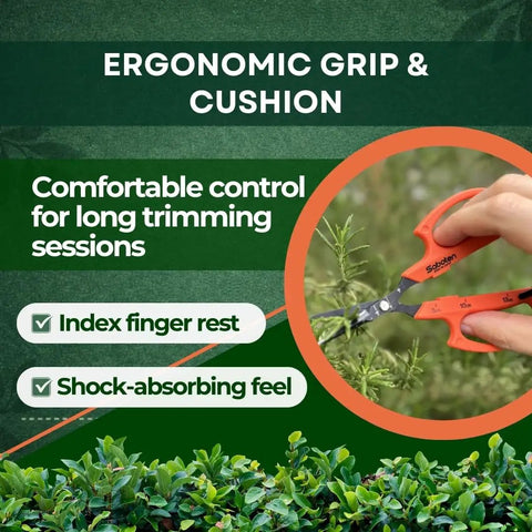 Workhorse 6.3 Inch Harvesting Shears With Magnetic Springless Action shown with ergonomic non-slip grip in use