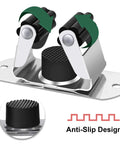 Heavy Duty Mop And Broom Wall Mount Organizer, Stainless Steel Tool Rack with anti-slip design, close-up view.