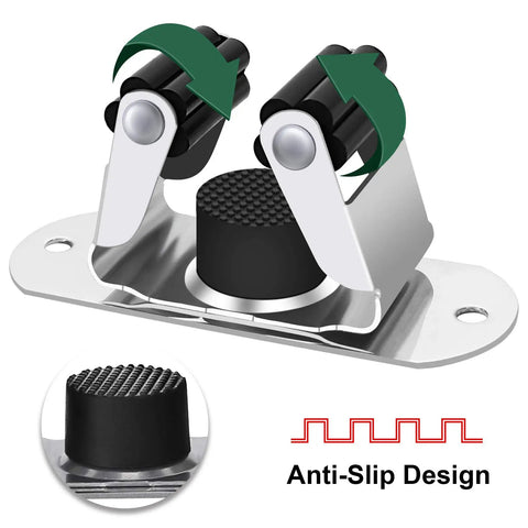 Heavy Duty Mop And Broom Wall Mount Organizer, Stainless Steel Tool Rack with anti-slip design, close-up view.