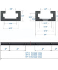 Diagram of Durable Aluminum 24 Inch T Track Kit With Two Hold Down Clamps For Woodworking Fits 5/16 And 1/4 T Bolts, measurements shown.