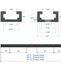 Two Pack 36 Inch T Track Kit For Woodworking With Four Hold Down Clamps Pro Grade Heavy Duty Aluminum 6063 Anodized Fits 5/16 And 1/4 Inch T Bolts And 1/4 Inch Hex Bolts Great For Quick Bench Work And Precise Setup, dimensioned T-track profile and mounting hole layout