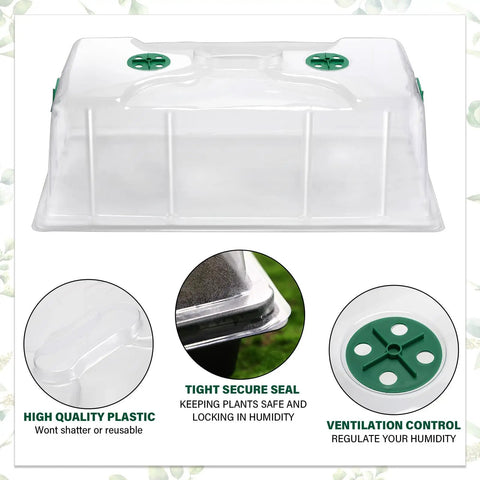 20 Pack Humidity Vented Domes For 1020 Seed Trays 7 Inch Tall Clear Plastic Greenhouse Covers with Four Green Vents Detail