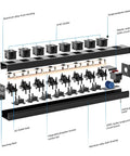 Exploded view of Heavy Duty 8 Outlet Metal Power Strip With 2100J Surge Protector, detailing components like outlets, casing, and circuit board.